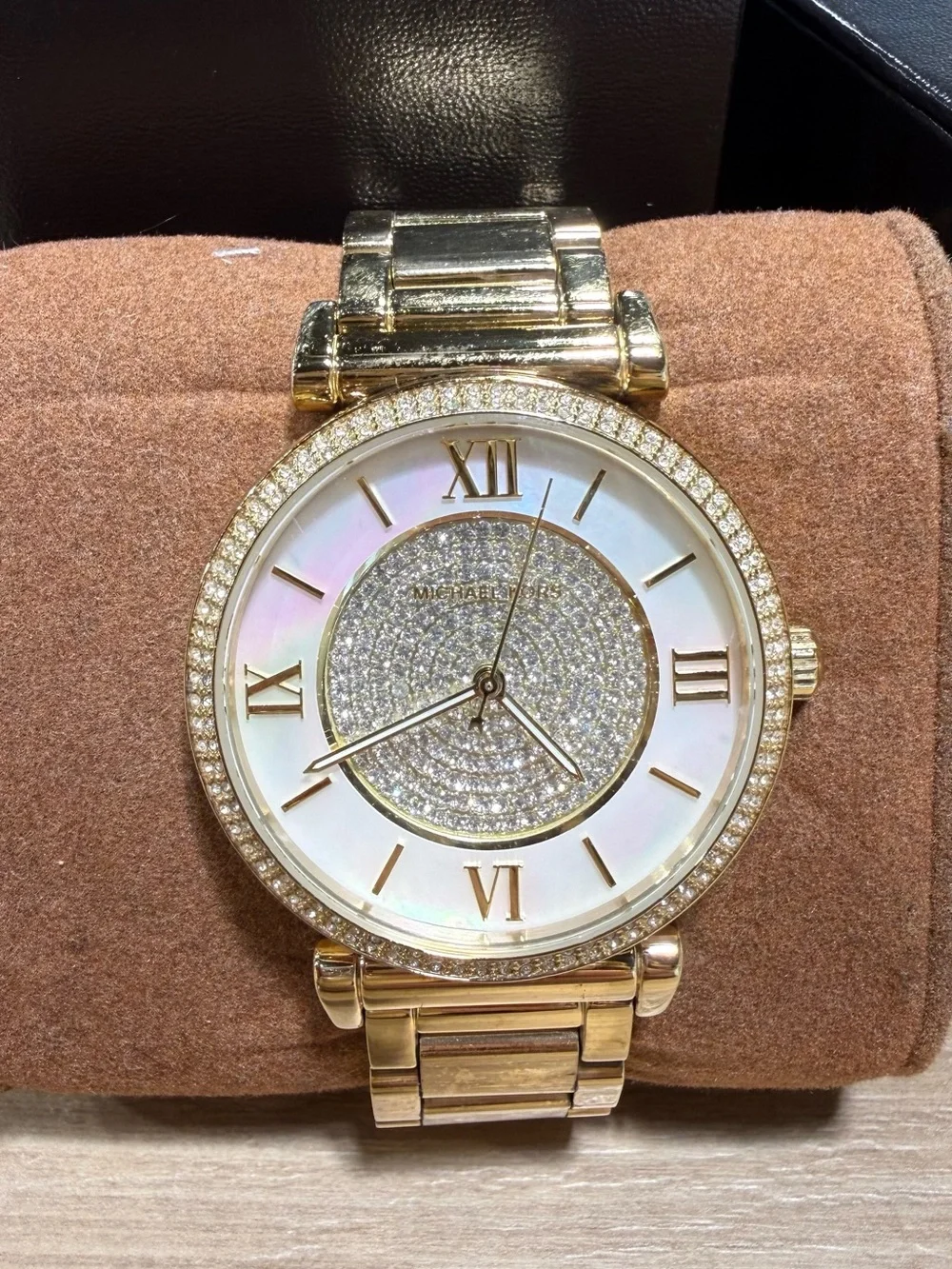 Michael Kors Gold-Tone Crystal Mother-of-Pearl Dial Women's Watch